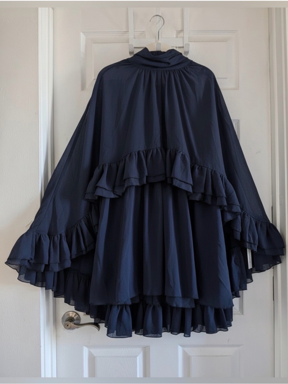 Commense Semi-Sheer Chiffon Ruffle Dress With Outer Cape - Picture 12 of 16